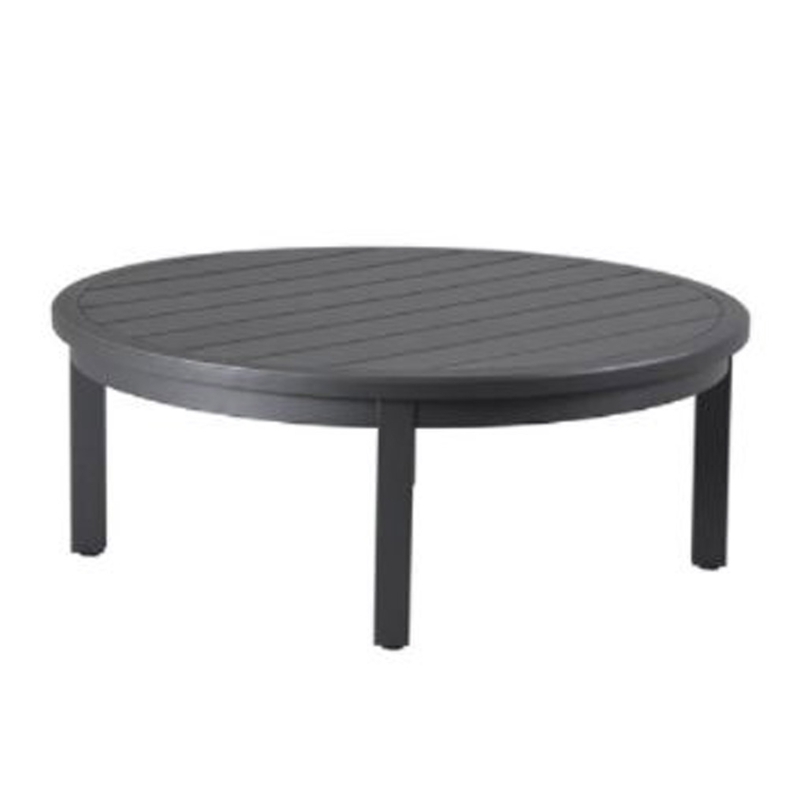 Charcoal Slatted Outdoor Table Round Metal Minimalist