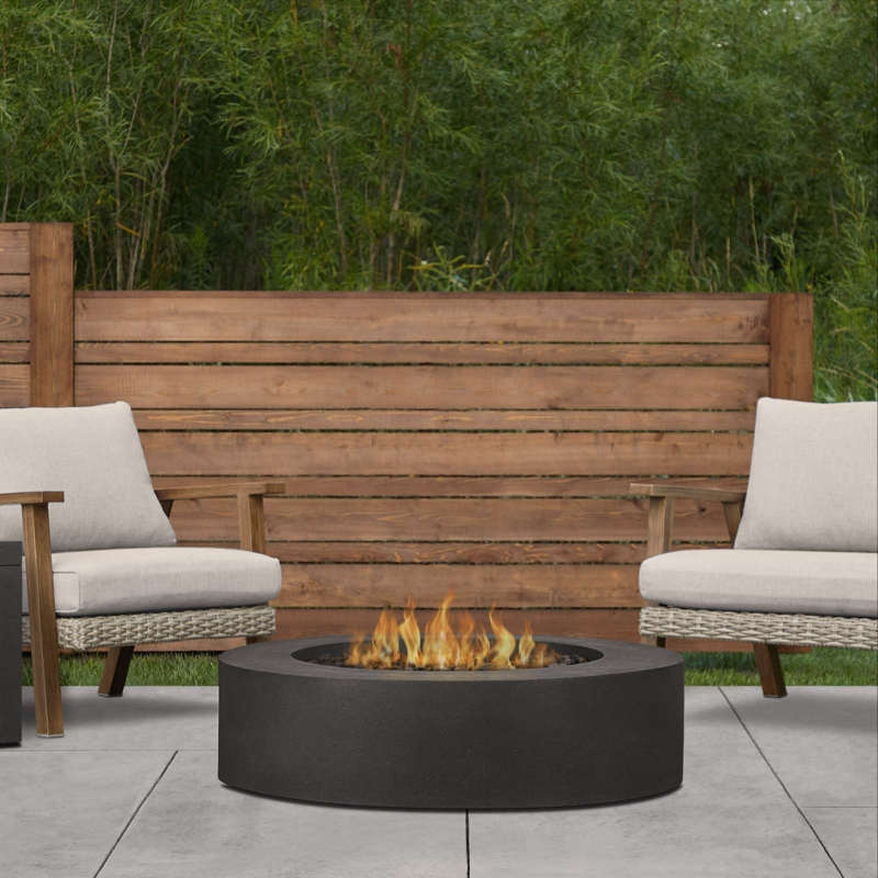 Charcoal Stone Fire Pit Round Low Profile Patio