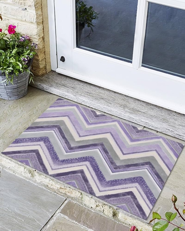Chevron Pattern Doormat Gray Purple Low Profile Nordic Style