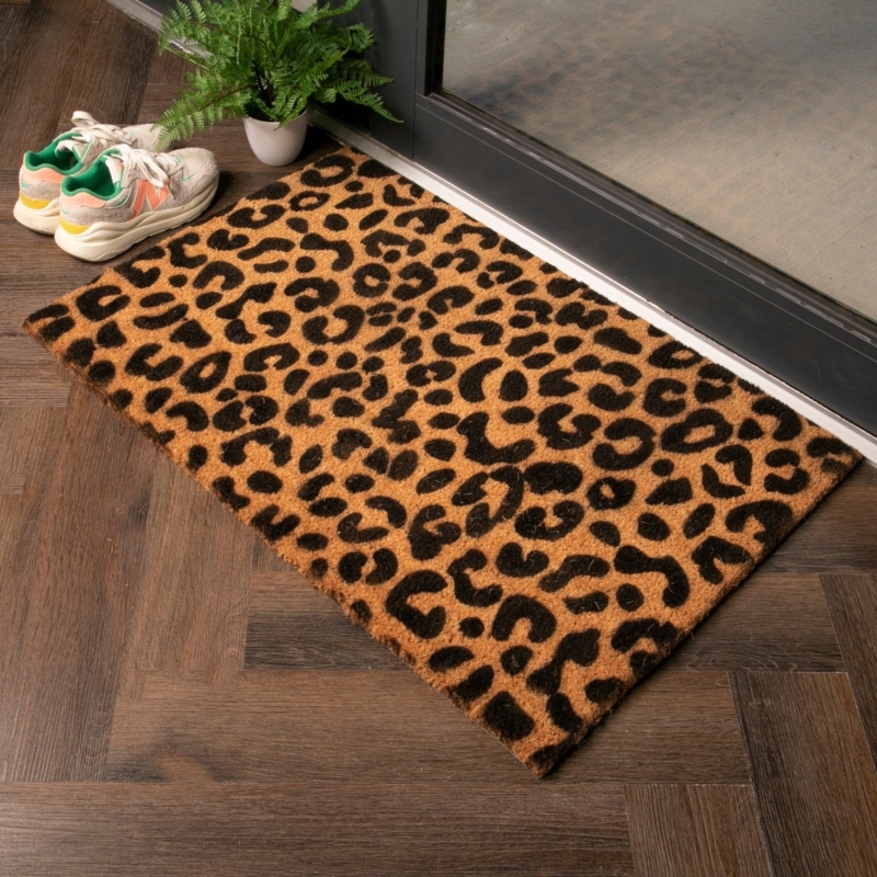 Chic Modern Boho Coir Doormat in Leopard Print