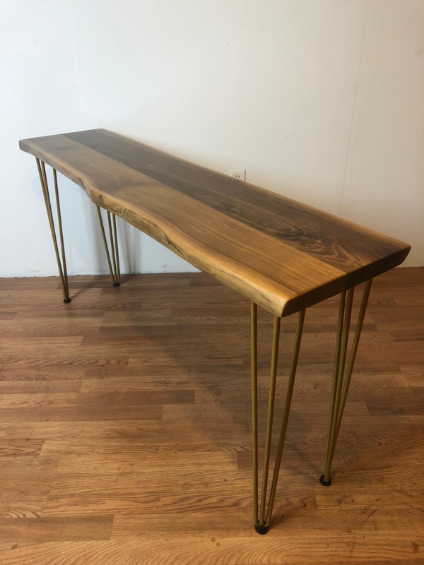 Chic Walnut Console Table with Gold Hairpin Legs