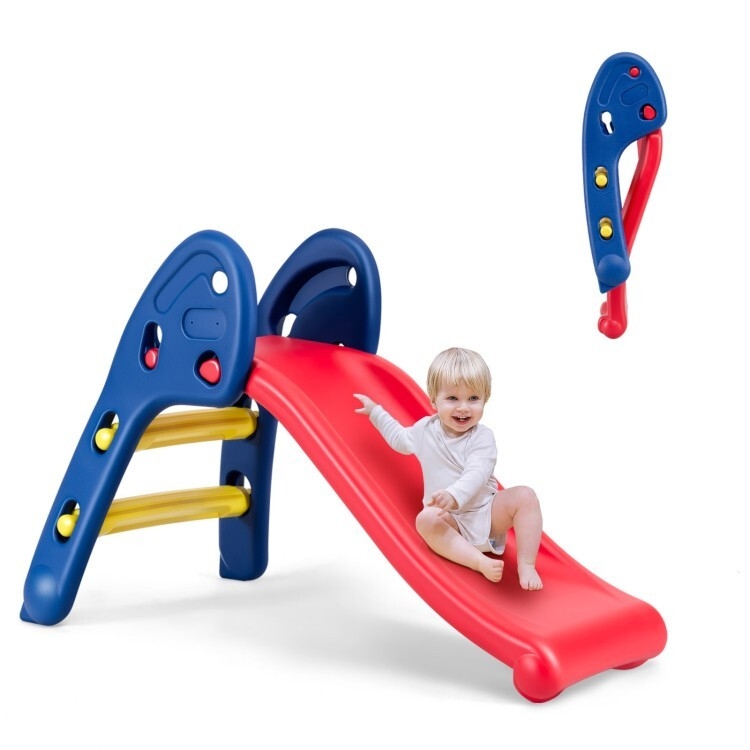 Childrens Slide Folding Mechanism with Two Step Ladder, Primary Colors