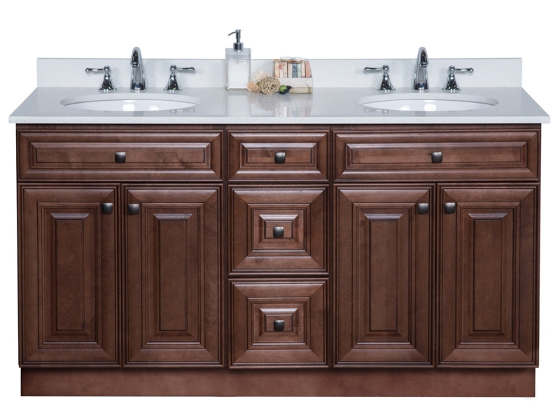 Chocolate Brown Double Sink Bathroom Vanity, Recessed Panels