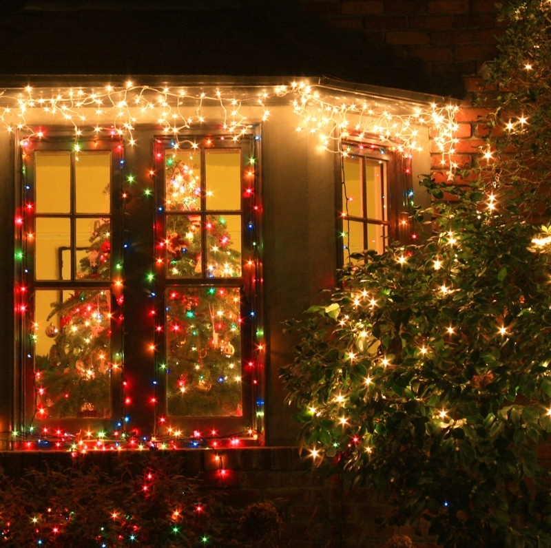 Christmas Lights Festive Outdoor Window Warm White & Multicolor Icicle