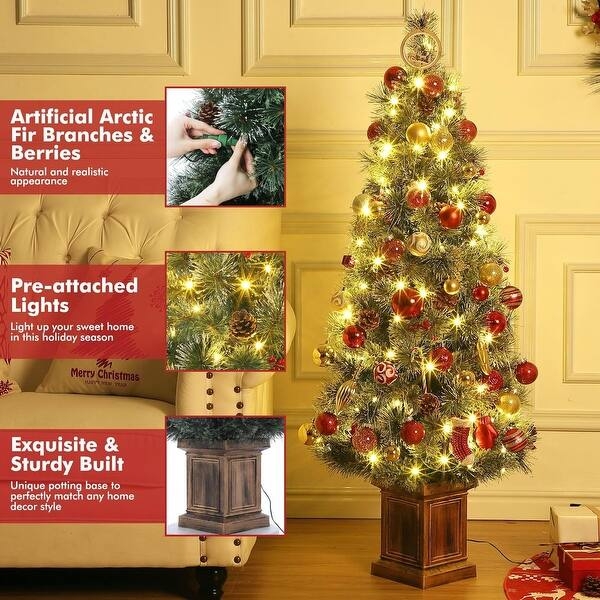 Christmas Tree, Pre-Lit Arctic Fir with Wood Potting Base