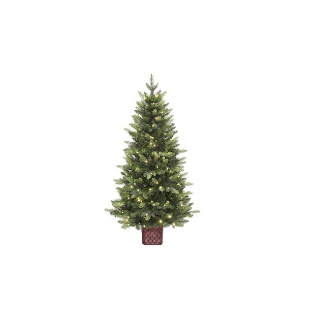 Christmas Tree, Pre-Lit LED with Rustic Woven Basket Base
