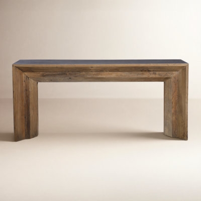 Chunky Rustic Wood Console Table with Dark Inset Top & Mitered Corners