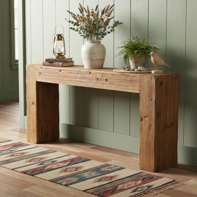 Chunky Wood Console Table with Low Profile & Reclaimed Look