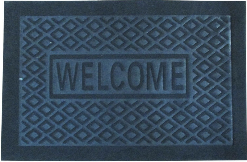 Classic Doormat Black Diamond Pattern Border Embossed Welcome Text