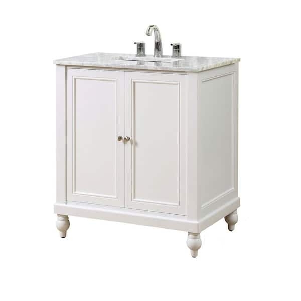 Classic Pearl White Vanity with Bun Feet and Marble Top