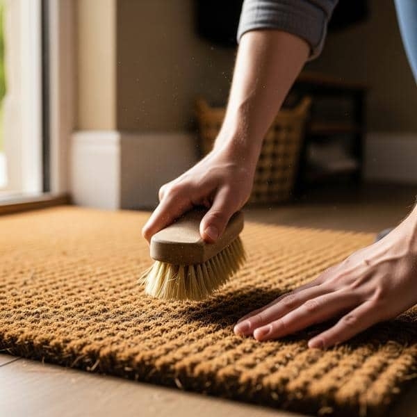 Cleaning Coir Doormat Tips Using Wooden Scrub Brush