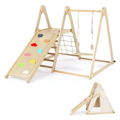 Climbing Frame Foldable For Storage with Swing & Woven Climbing Net