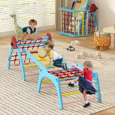 Climbing Gym 6-in-1 Design with Net, Multi Colored Rungs, Pastel Finish