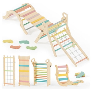 Climbing Gym Set Pastel 10-In-1 Modular System with Rope Netting