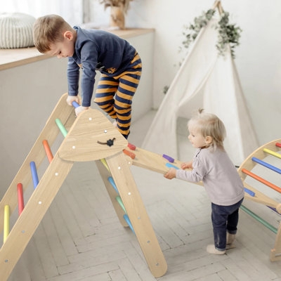Climbing Set with Rainbow Rungs, Foldable Ladder & Arch, Scandinavian Style
