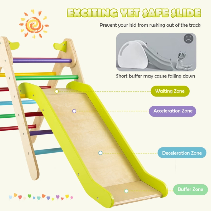 Climbing Triangle Rainbow Rungs Extended Buffer Zone Lime Green Rails Slide