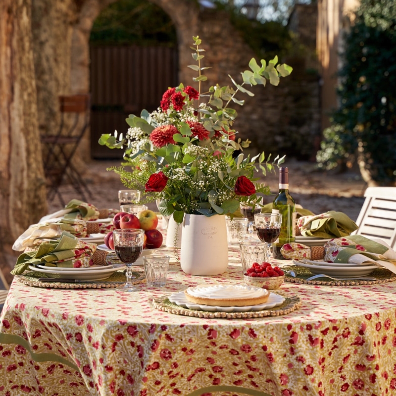 Cloth Napkin Avocado Green Accent Floral Print French Country Outdoor