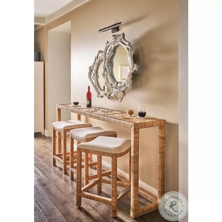 Coastal Bar Height Console Table with Woven Rattan Texture