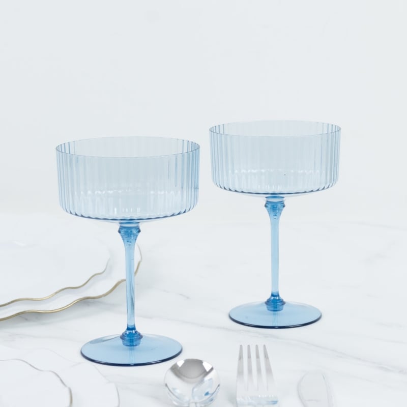 Cocktail Glass Dusty Blue Ribbed Surface Coupe Silhouette Plastic