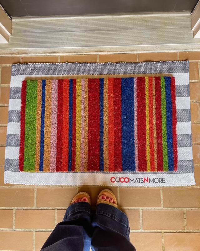 Coco Fiber Doormat Multi Color Stripes Layered Eclectic Entryway Idea