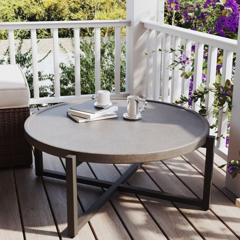 Coffee Table Round Dark Grey X-Base Tray Top Design