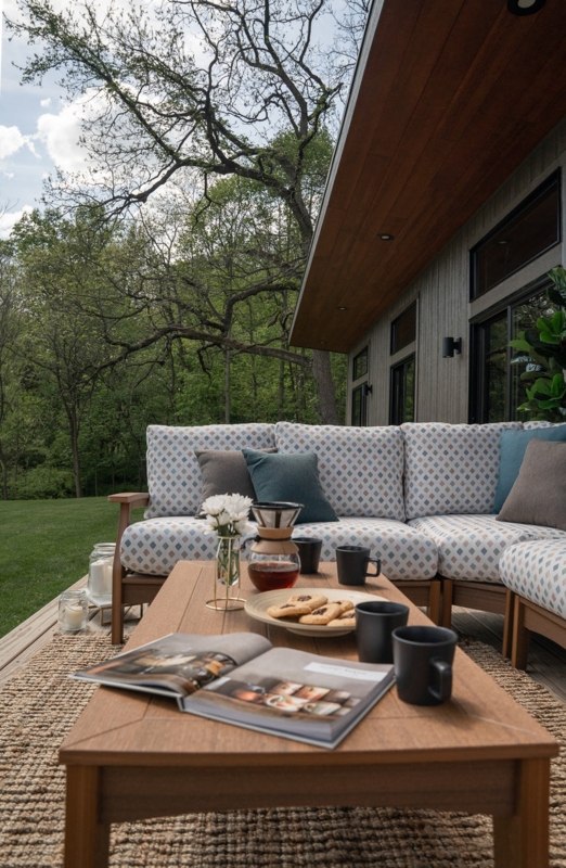 Coffee Table Rustic Wood Toned Planked Top Outdoor Deck Styling