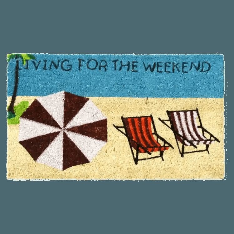 Coir Doormat Beach Illustration Weekend Typography Coastal Vibe
