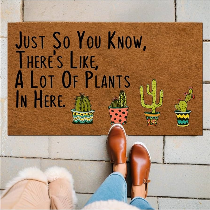 Coir Doormat Cactus Graphics & Humorous Text Design Idea