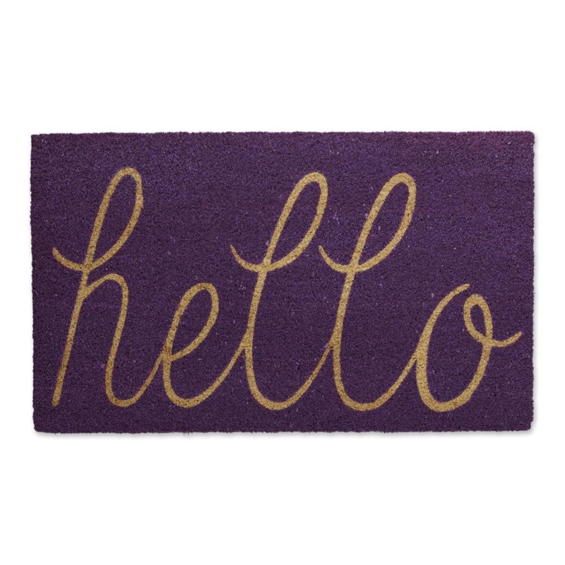 Coir Doormat Cursive Hello Script Deep Purple Playful Greeting