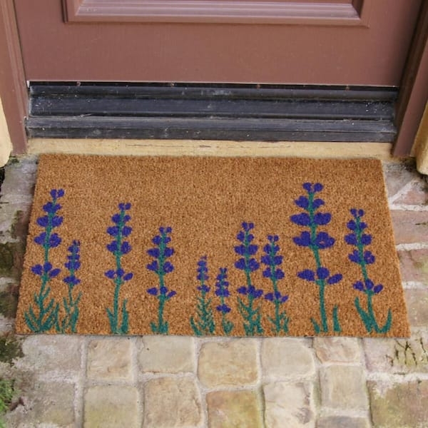 Coir Doormat Lavender Sprigs Print Coarse Texture Cottage Decor