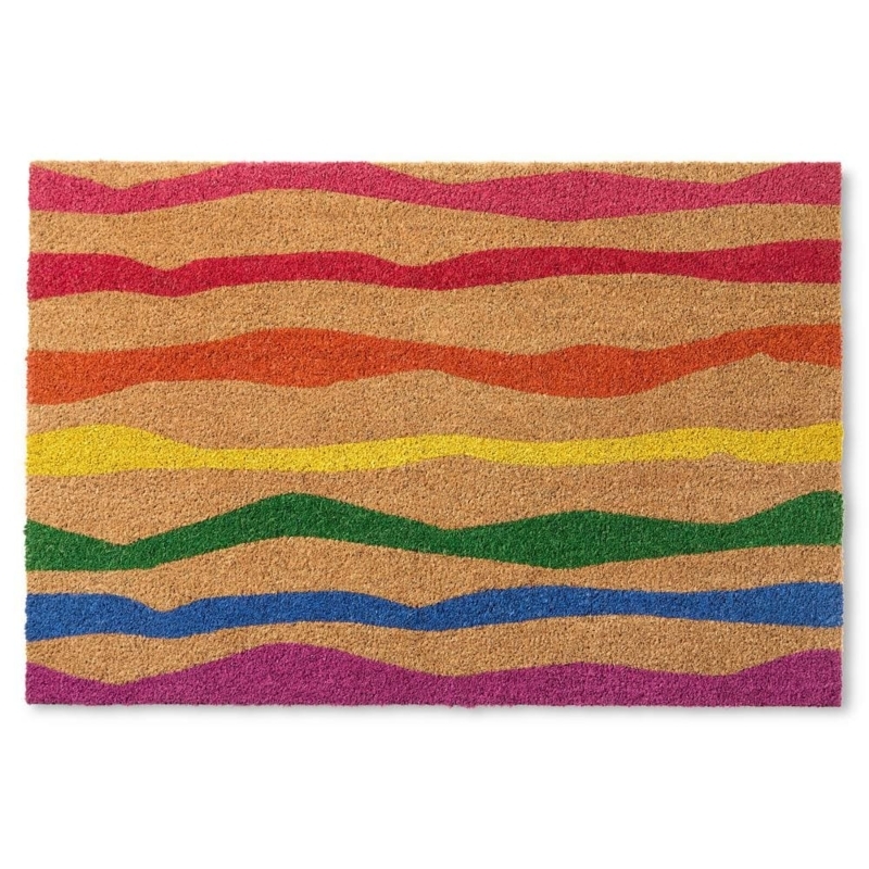 Coir Doormat Wavy Rainbow Stripes Modern Abstract Entryway Mat