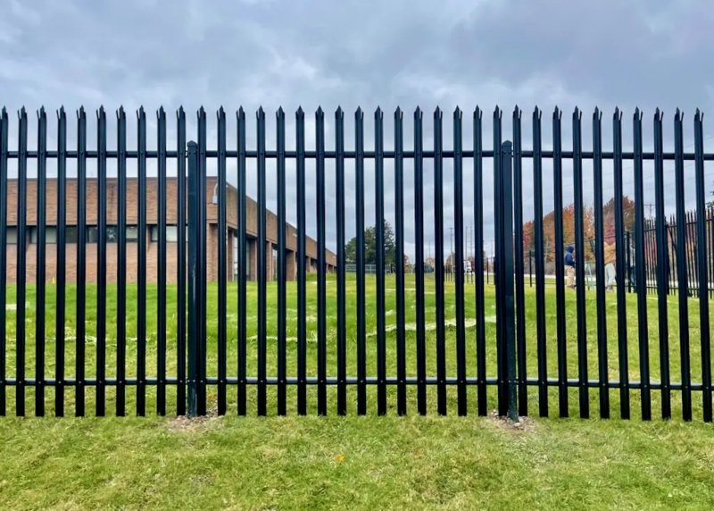 Commercial Steel Fencing with Heavy Duty Posts and Pointed Pickets