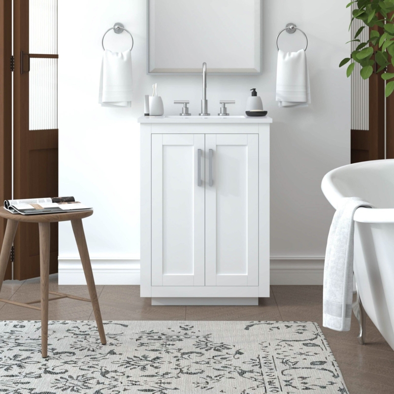 Compact Vanity with Shaker Doors & Vertical Handles