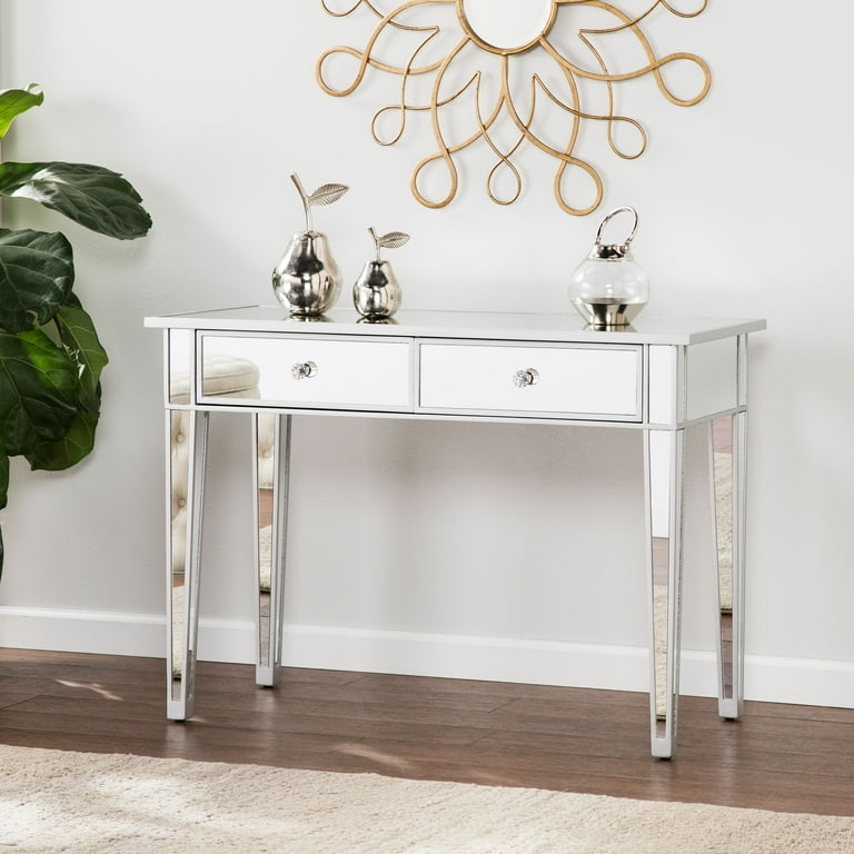 Console Table 2 Drawers Crystal Knobs Tapered Legs
