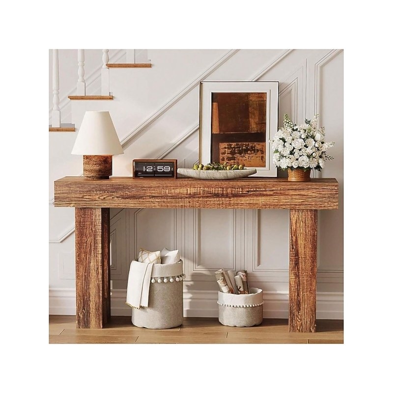 Console Table 63 Inch Length Narrow Profile Rustic Wood Behind Sofa