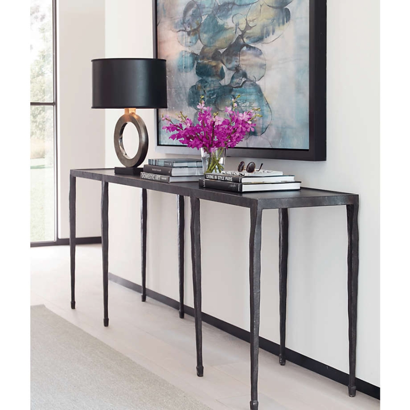 Console Table 84 Inch Extra Long Black Hammered Metal Six Legs