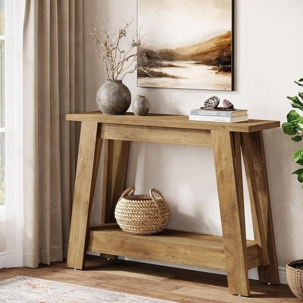 Console Table A Frame Legs Two Tiers Wood Grain Texture Farmhouse Rustic