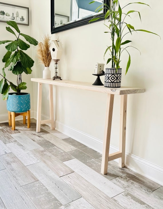 Console Table A-Frame Legs Whitewashed Wood Slim Profile