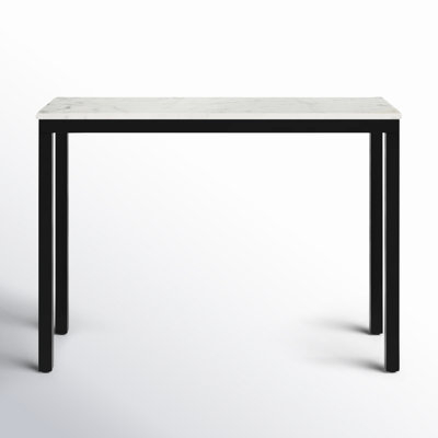 Console Table Airy Stone Like Top Black Metal Frame Open Base Silhouette