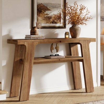 Console Table Angled Legs Two Tier Wood Modern Rustic Hallway