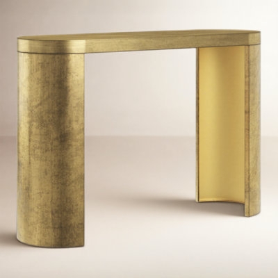 Console Table Antique Brass Finish Curved Base Oval Glam Entryway Accent