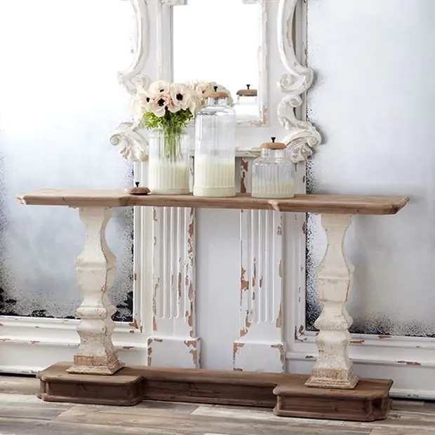 Console Table Antique Farmhouse Turned Columns Slab