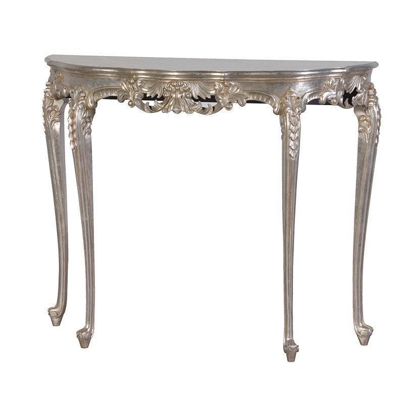 Console Table Antique Silver Finish Ornate Carvings Rococo