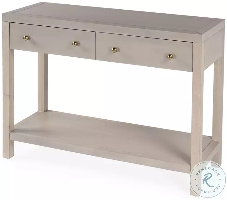 Console Table Antique Taupe Finish Gold Knobs Two Drawers Distressed