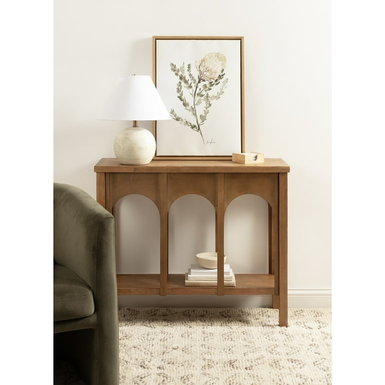 Console Table Arched Apron Tiered Storage Rustic Brown Transitional