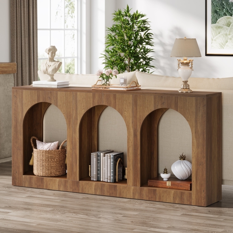 Console Table Arched Openings Long Wood Console With Arches