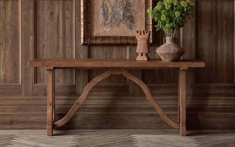Console Table Arched Stretcher Rustic Wood Distressed Finish Entryway Styling