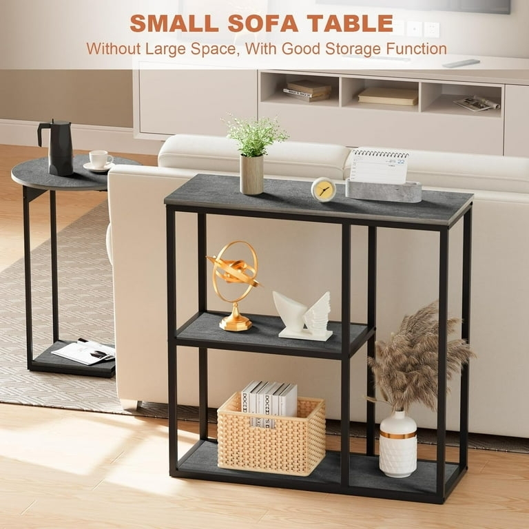 Console Table Asymmetrical Shelving Stone Look Modern Industrial
