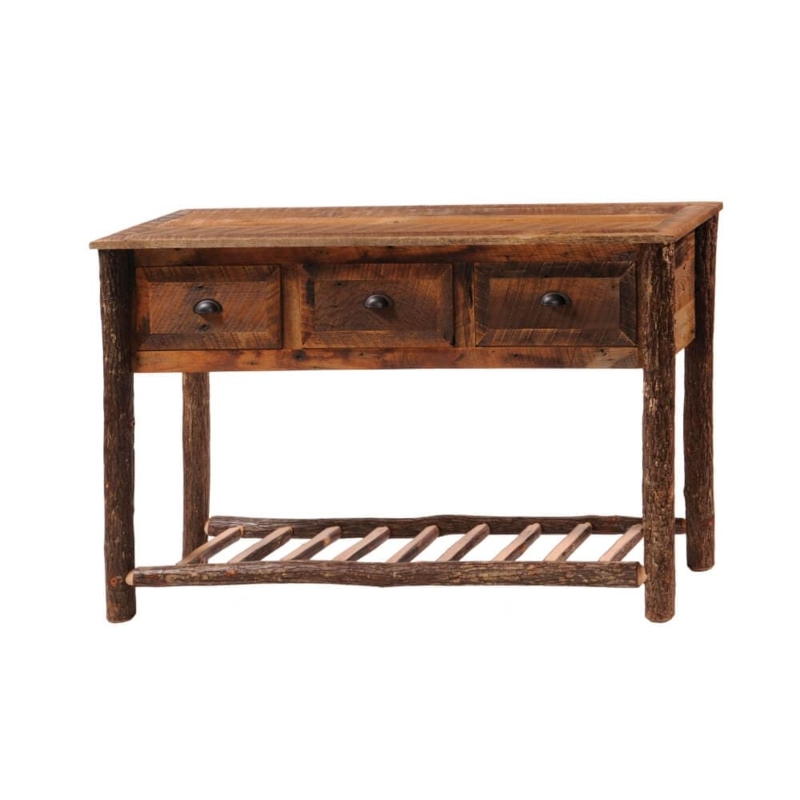 Console Table Bark Texture Log Legs Three Drawers