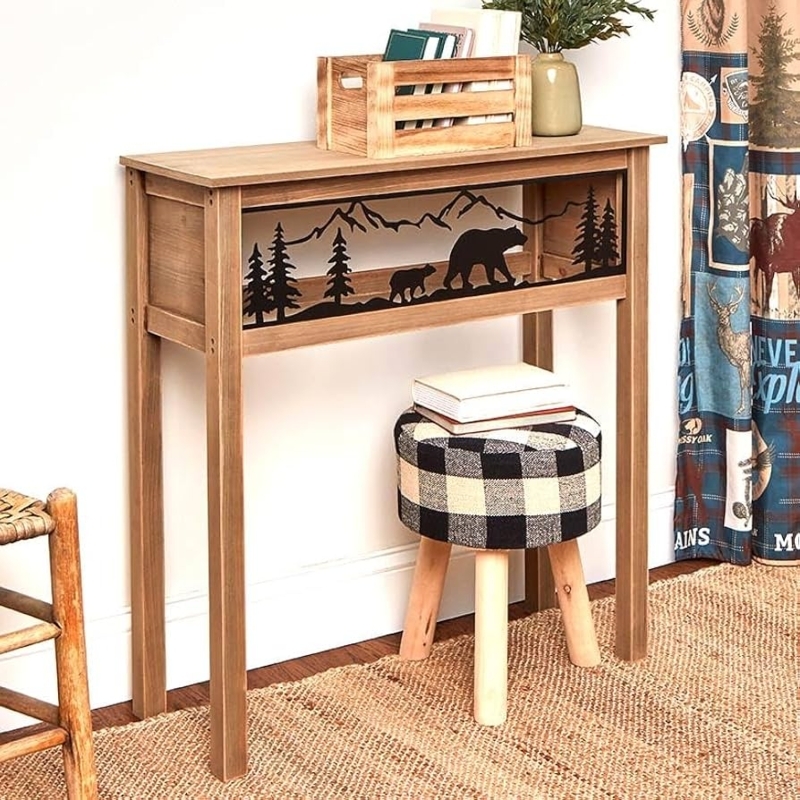 Console Table Bear Silhouette Panel Slim Profile Wood Metal